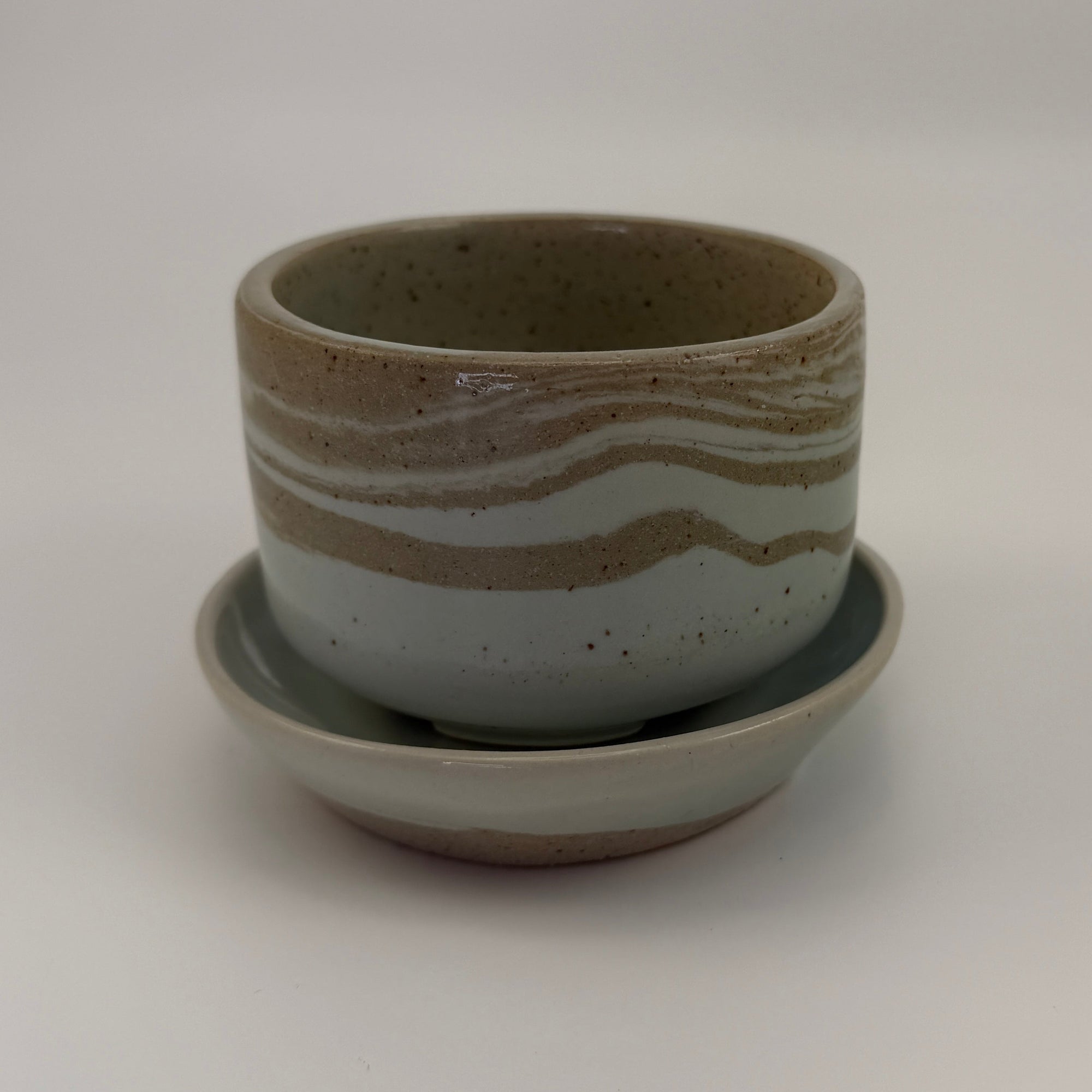 Blue Celadon Marbled Planter Set