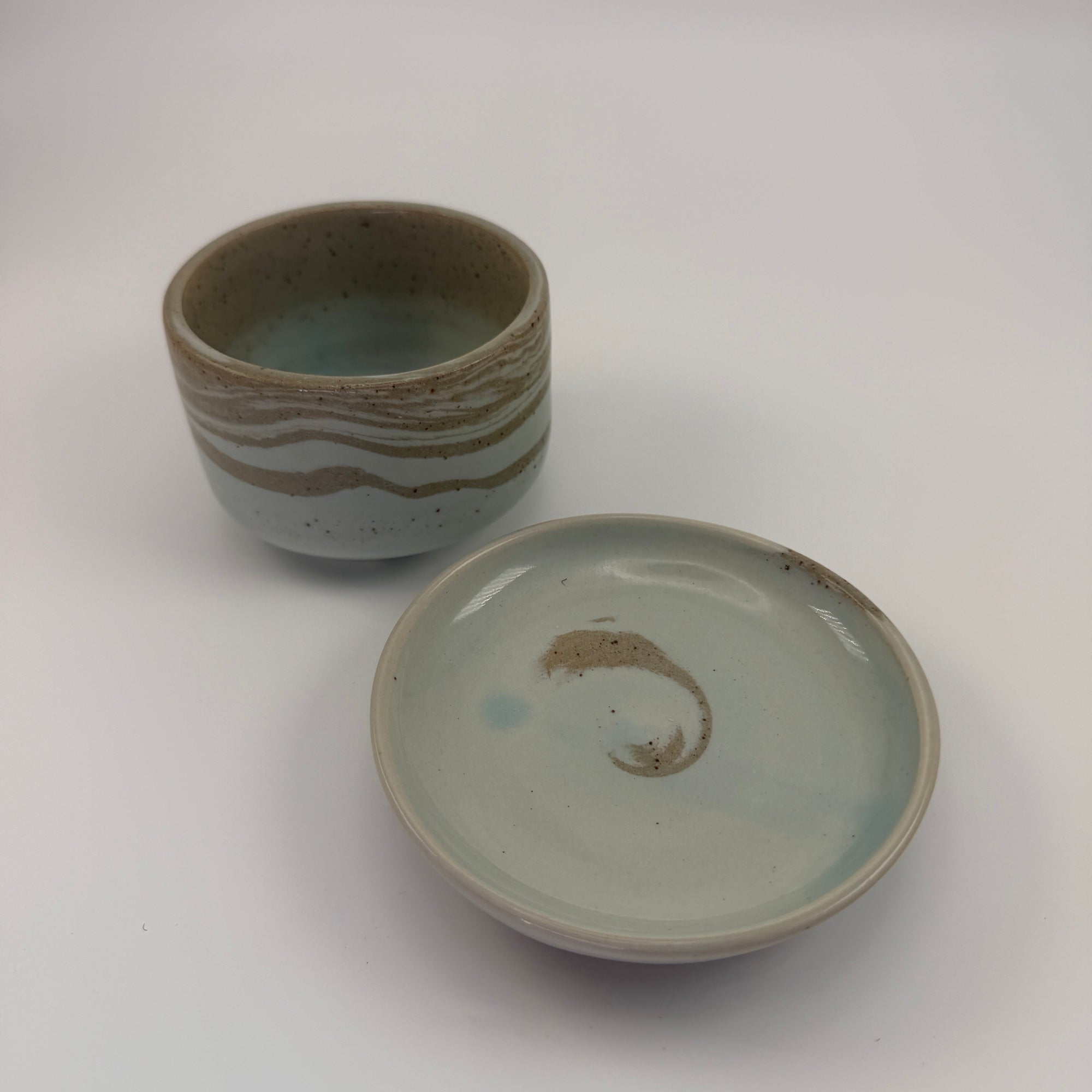 Blue Celadon Marbled Planter Set