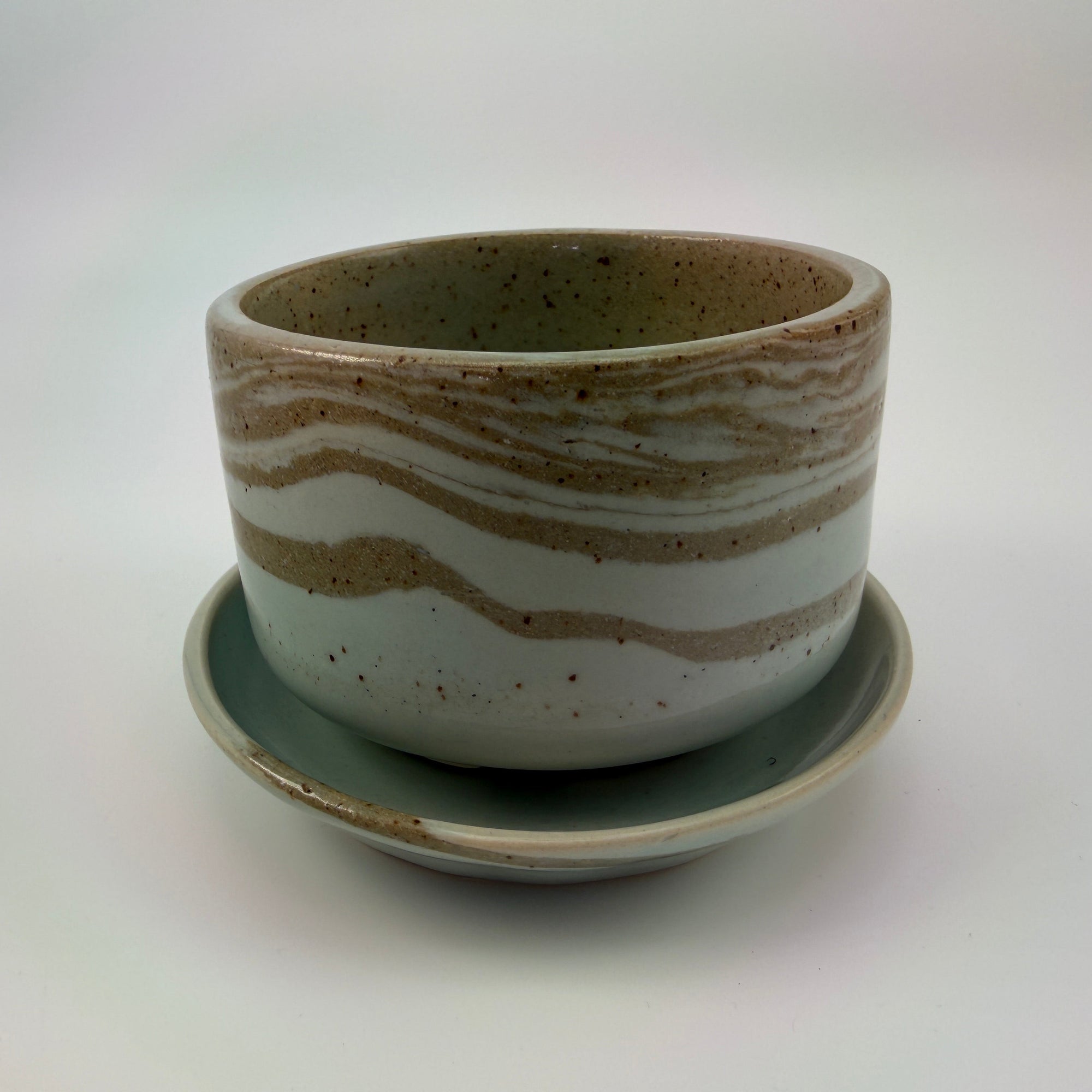 Blue Celadon Marbled Planter Set