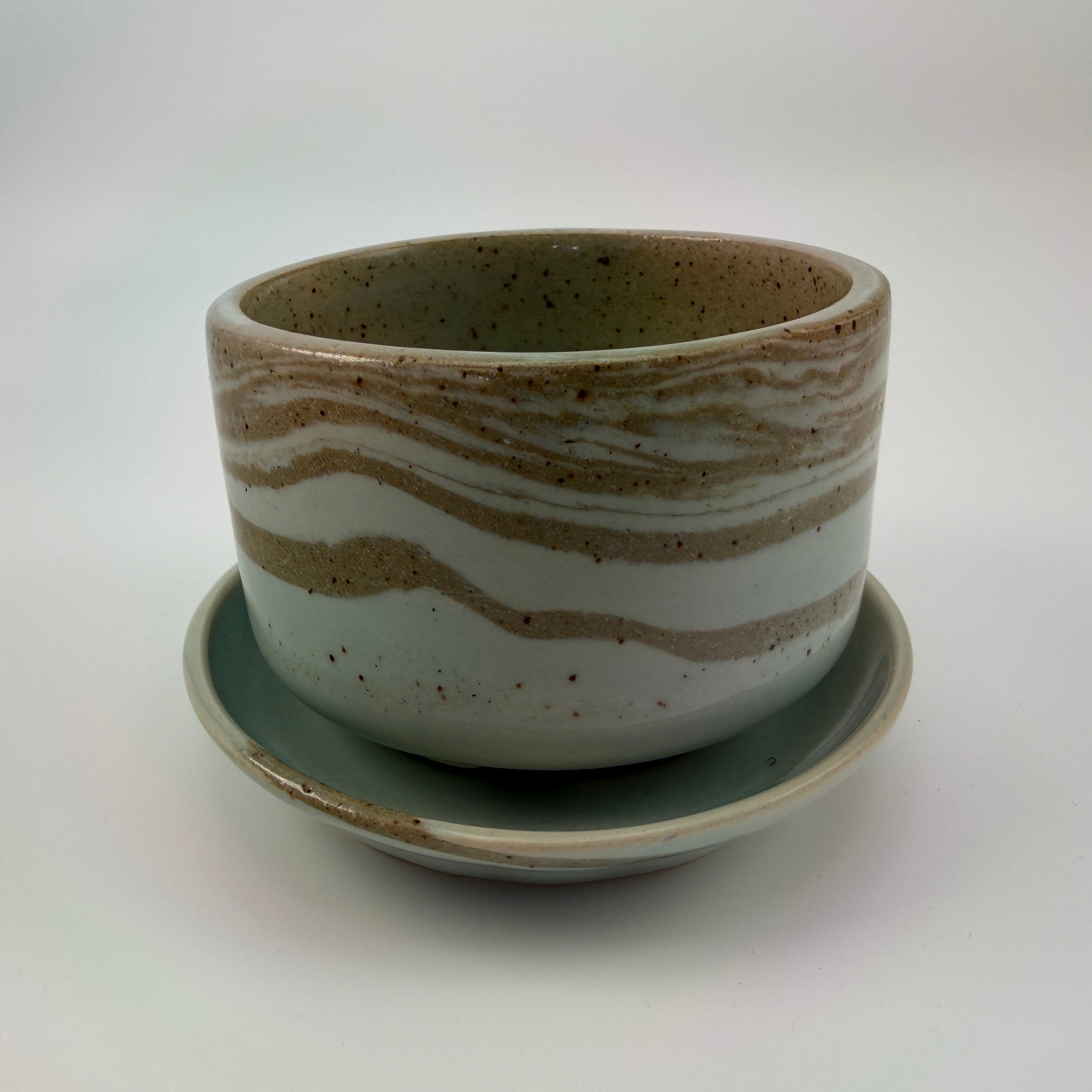 Blue Celadon Marbled Planter Set